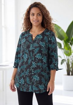 Georgette Buttonfront Tie Sleeve Cafe Blouse