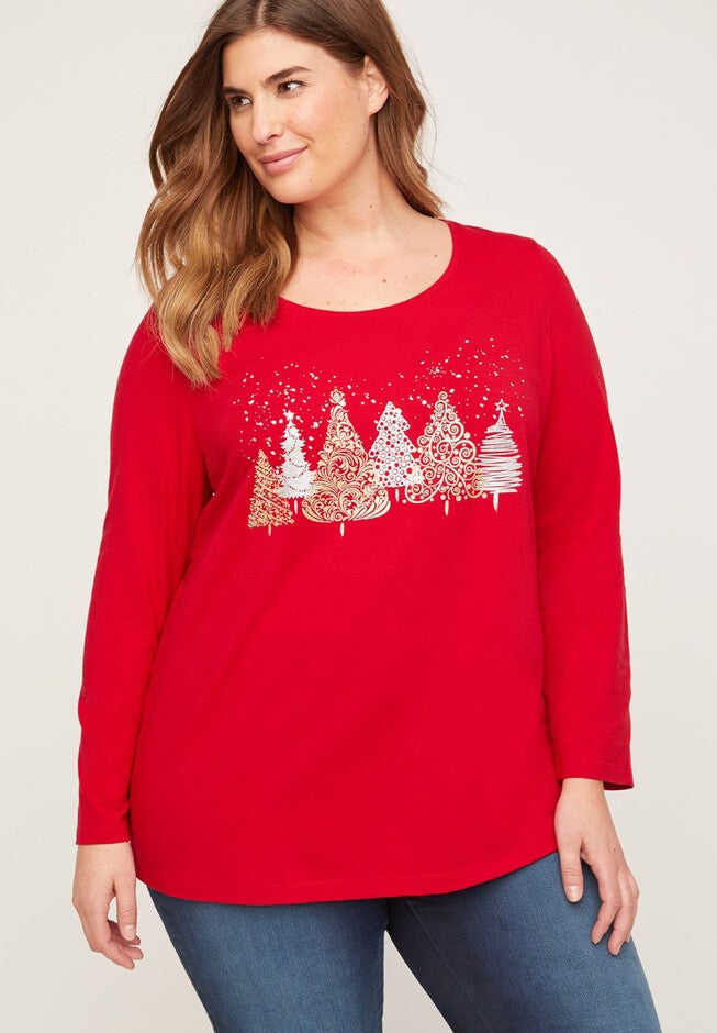 Glistening Tree Top with Long Sleeves, RED, hi-res image number 0