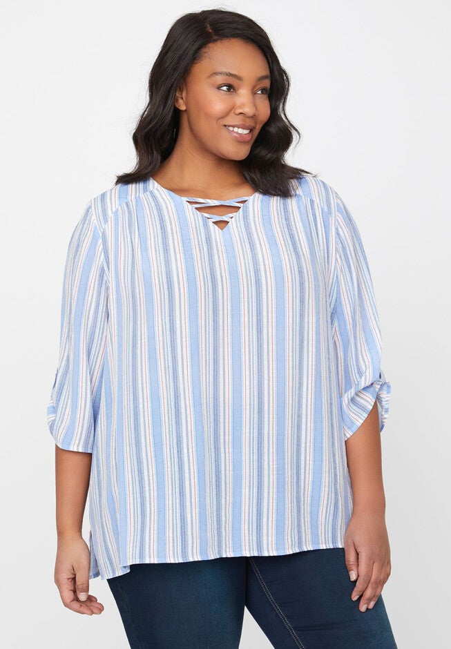 Criss-Cross Peasant Top, COASTAL FJORD, hi-res image number null