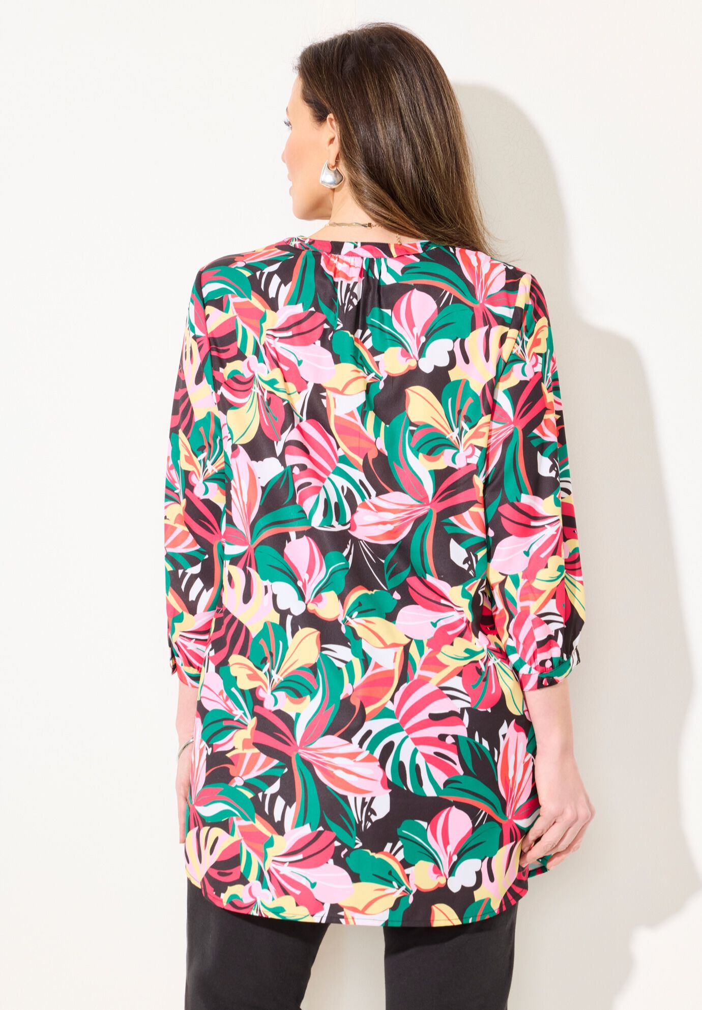 Muse Pintuck Tunic, BLACK GRAPHIC PALMS, on-hover image number 1