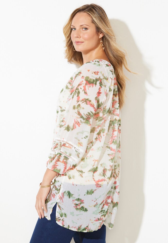 Floral Pintuck Peasant Top, , alternate image number null