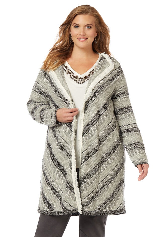 Black Label Boucle Sweater Duster, RAILROAD, hi-res image number null