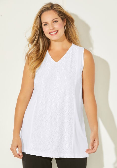 AnyWear Lace Trim Tank, WHITE, hi-res image number null