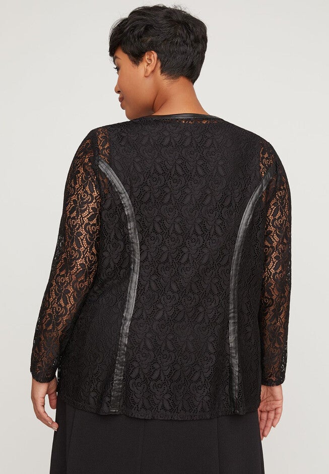Black Label Vegan Leather & Lace Jacket, , on-hover image number null