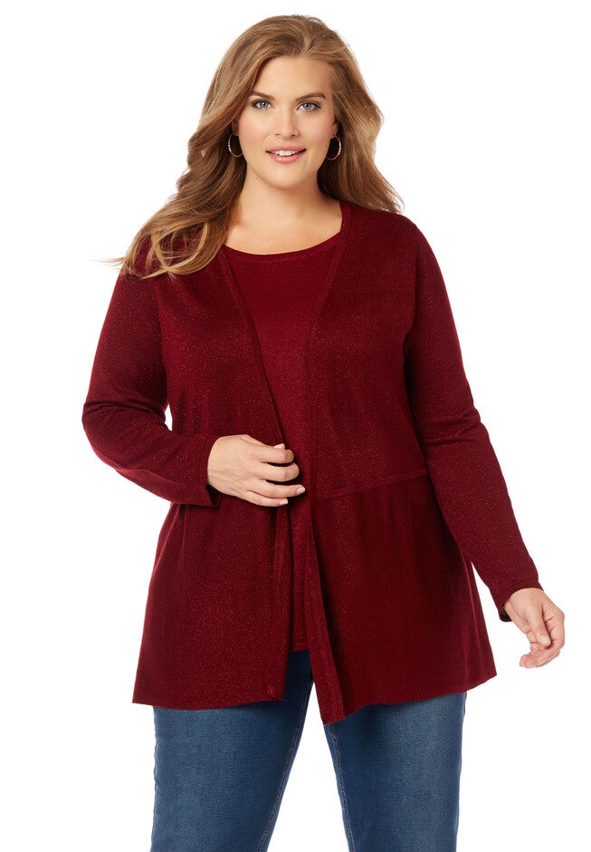 Easy Peplum Cardigan, DEEP SCARLET, hi-res image number null