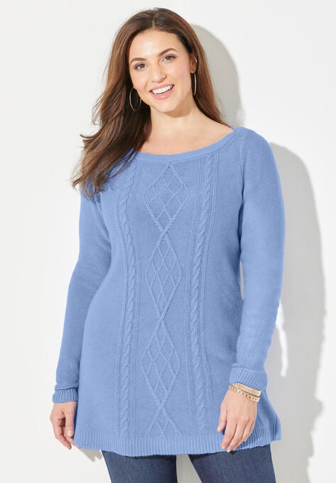 Cashmiracle™ Cable Sweater, FRENCH BLUE, hi-res image number null