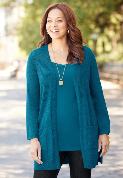 Marled Sweater Cardigan, DEEP TEAL, hi-res image number null