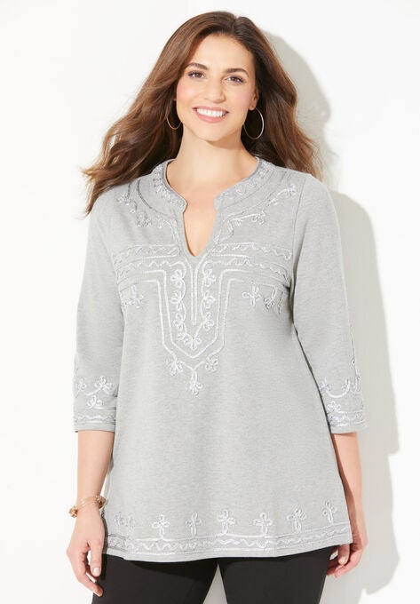 Embroidered Tunic, MEDIUM HEATHER GREY, hi-res image number null