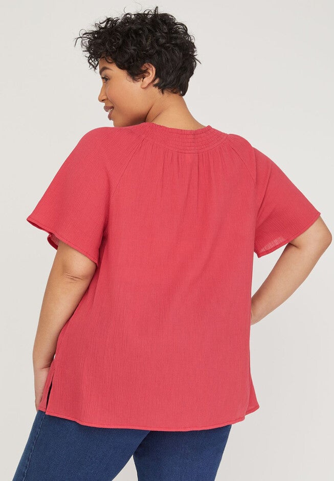 Embroidered Gauze Peasant Top, , on-hover image number 1