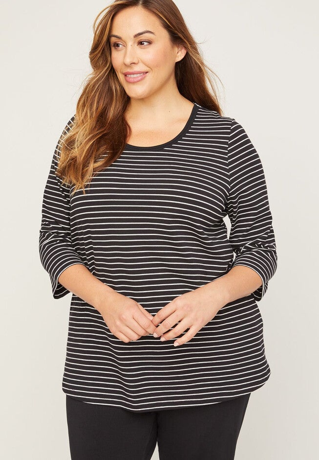 Suprema Printed Top, BLACK WHITE STRIPE, hi-res image number 0