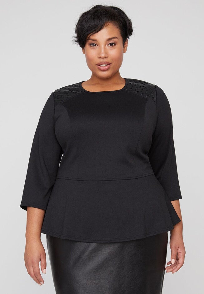 Black Label Cutwork Peplum Top, BLACK, hi-res image number null