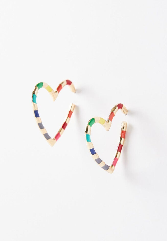 Rainbow Heart Hoop Earrings, GOLD, hi-res image number 0