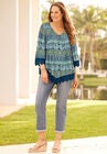 Lace Trim Gauze Blouse, AQUA STRIPE, hi-res image number null