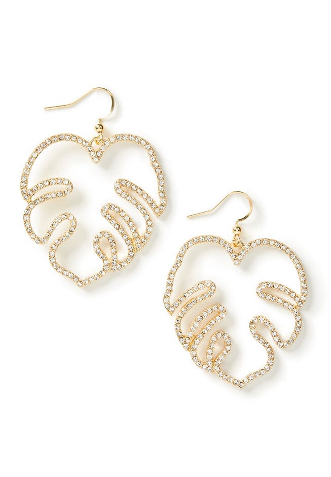 Pave Leaf Drop Earrings, GOLD, hi-res image number 0