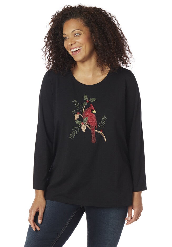 Fancy Cardinal Long Sleeve Tee, BLACK, hi-res image number null
