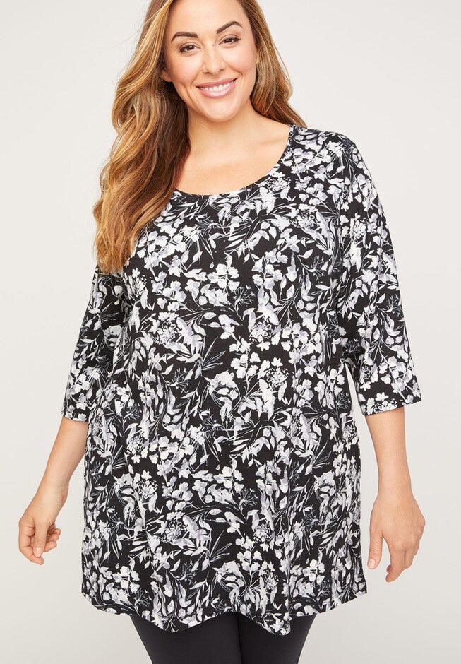 Somerset Floral Easy Tee Tunic, BLACK WHITE FLORAL, hi-res image number null