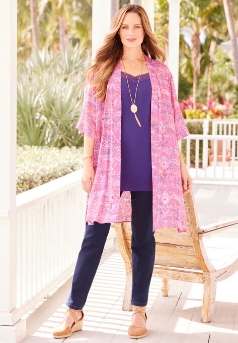 Luxe Georgette Long Kimono, PRISM PINK BATIK, hi-res image number null