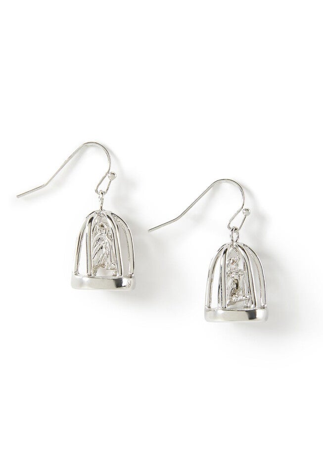 Bird Cage Charm Drop Earrings, SILVER, hi-res image number null