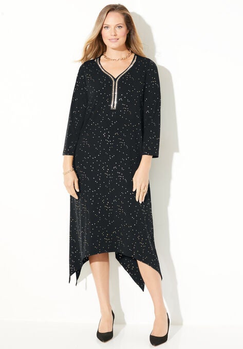Metallic Dot Shark-Bite Dress, BLACK, hi-res image number null