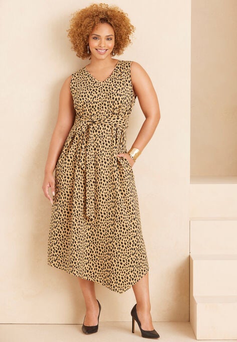 Liz&Meâ„¢ Sleeveless Ponte Knit Dress, SOFT CAMEL ANIMAL, hi-res image number null