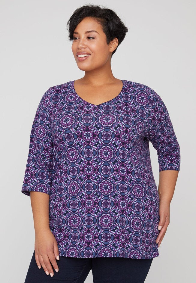 Soft Kaleidoscope Print Top, DARK DENIM, hi-res image number null