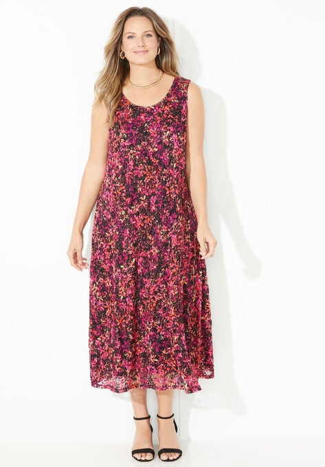 Printed Lace Dress, BLACK MULTI FLORAL, hi-res image number null