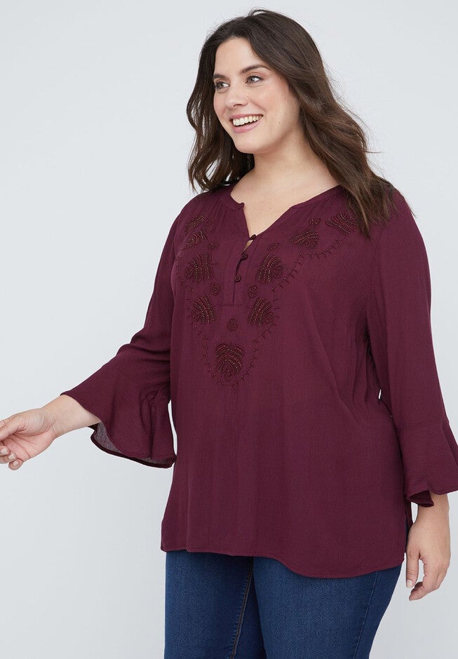 Beaded Stitch Gauze Top, SONOMA RED, hi-res image number null