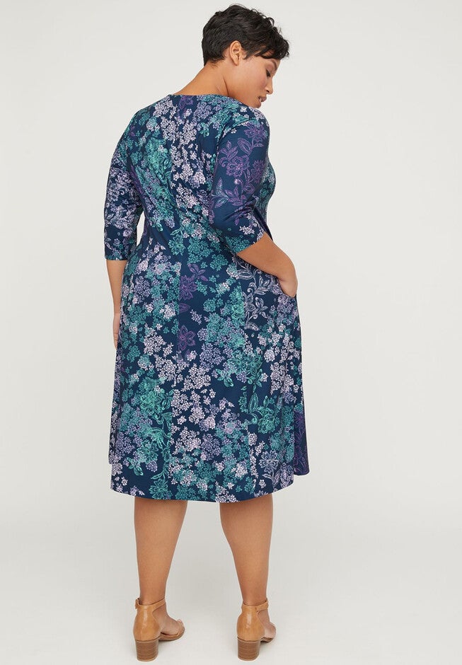 Floral A-Line Dress With Pockets, , on-hover image number null