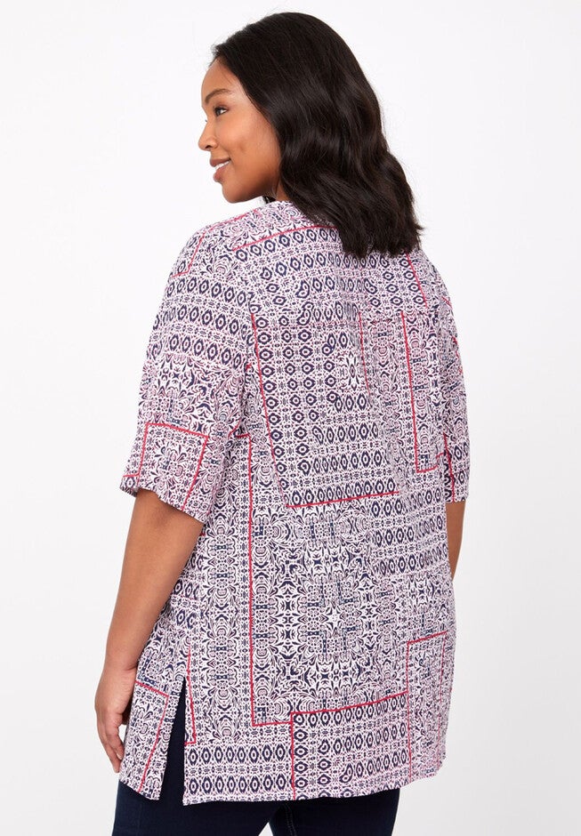 Marina Print Peasant Top, , on-hover image number null
