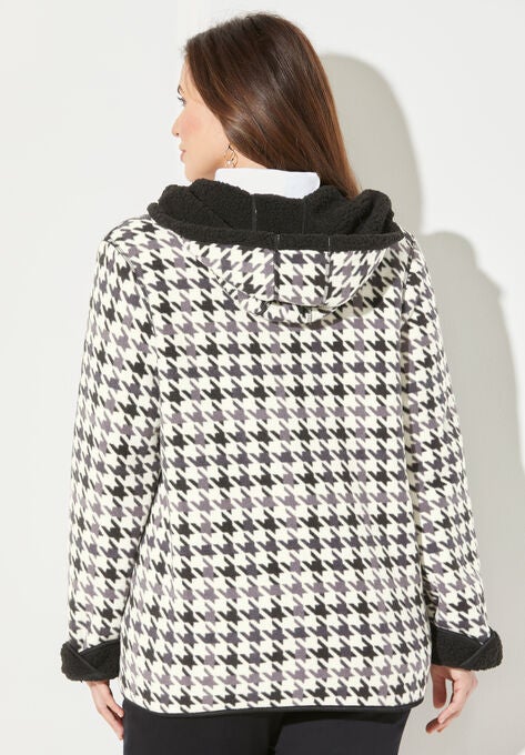 Printed Fleece Coat with Sherpa Lining, , on-hover image number null