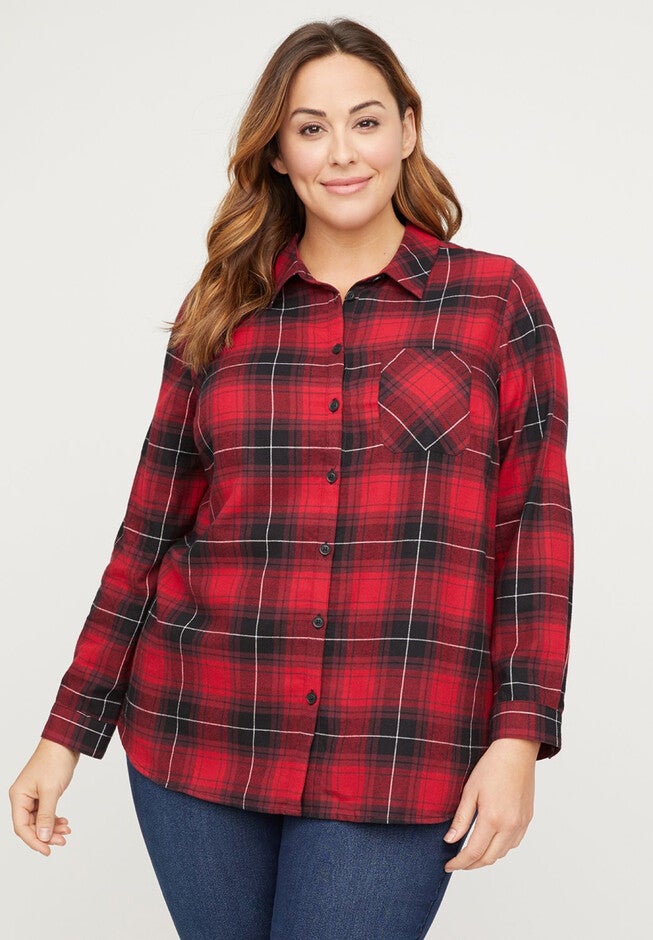 Plaid Grove Buttonfront Top, RED, hi-res image number null