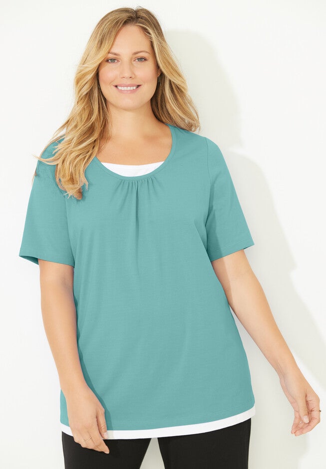 Suprema® Shirred Duet Tee, AQUA SEA, hi-res image number 0