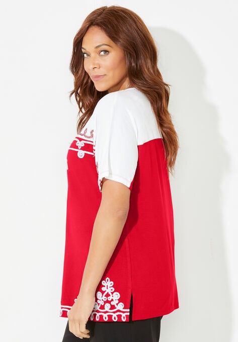 Embroidered Short Sleeve Top, , alternate image number null