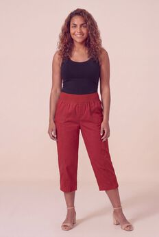 Stretch Knit Waist Cargo Capri