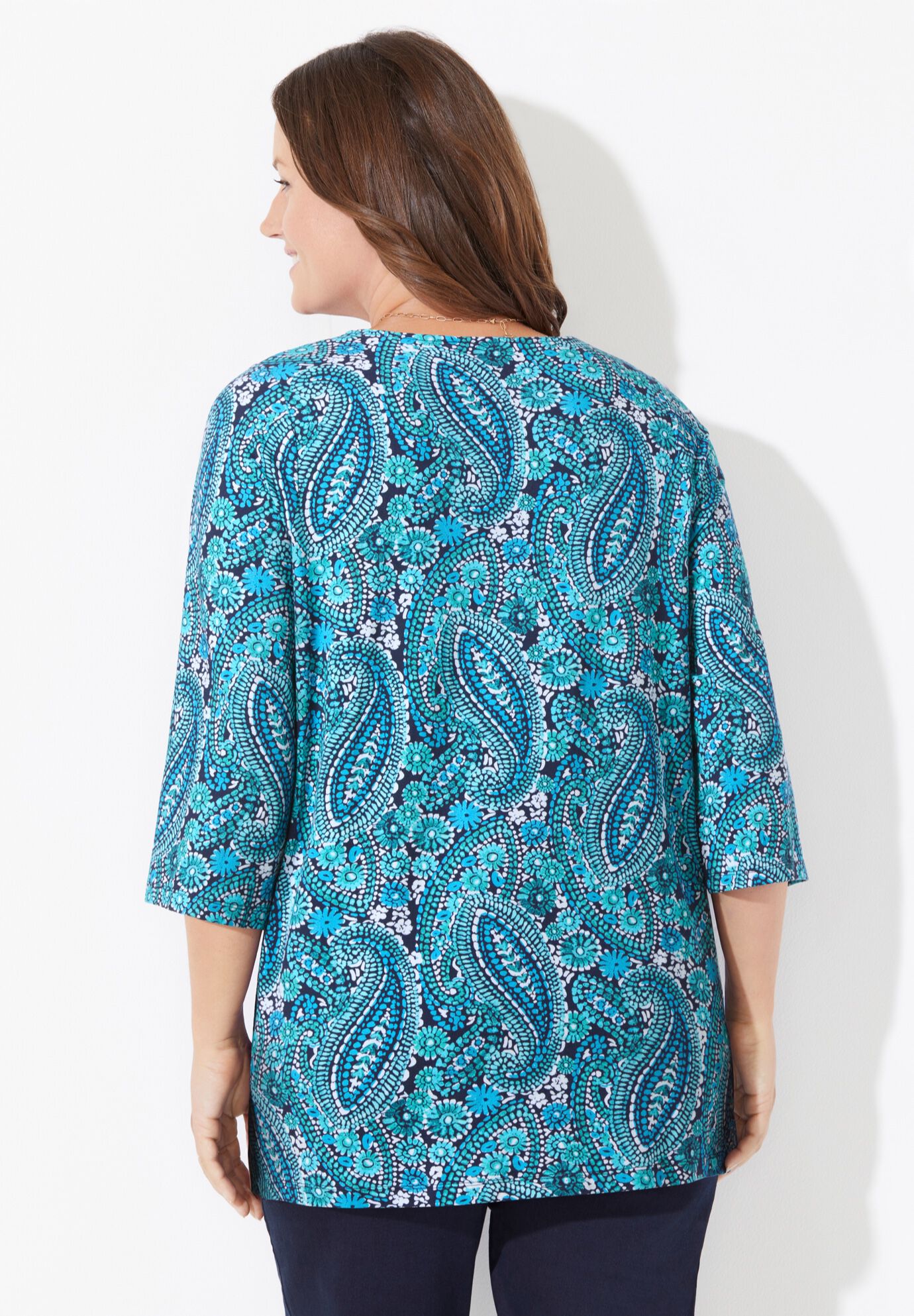 Ultra-Soft Square-Neck Tee, NAVY WATERCOLOR PAISLEY, on-hover image number 1