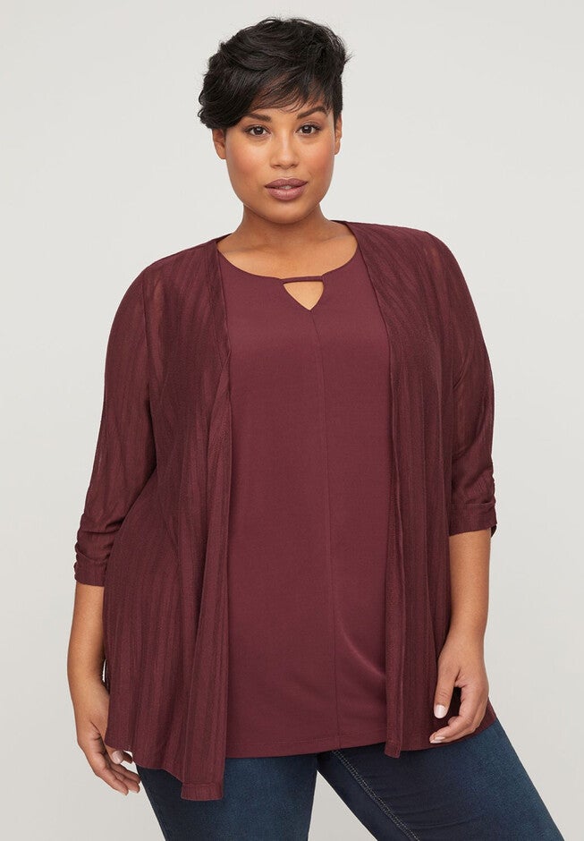 Shaded Stripe Cardigan, SONOMA RED, hi-res image number null
