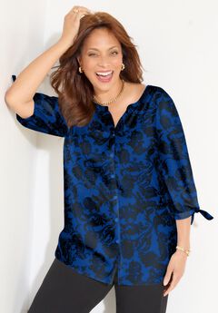 Georgette Buttonfront Tie Sleeve Cafe Blouse