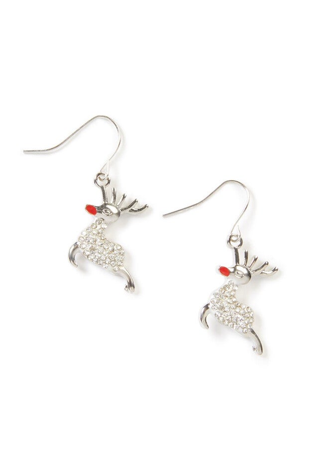 Red-Nosed Reindeer Drop Earrings, SILVER, hi-res image number 0