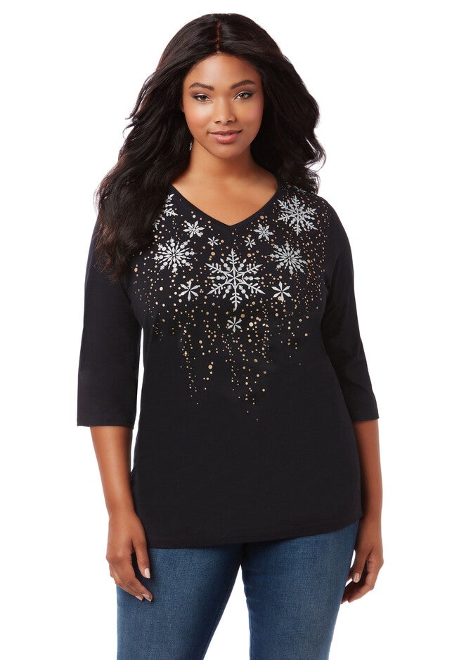 Falling Snow 3/4 Sleeve Tee, BLACK, hi-res image number null