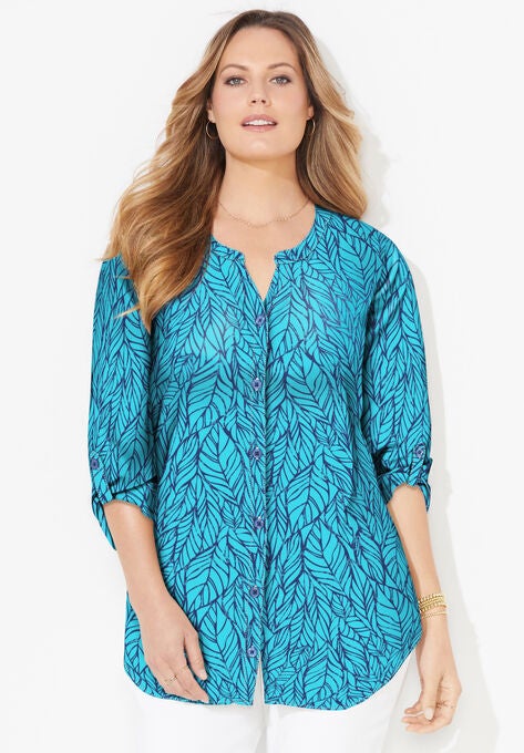 Breezeway Georgette Blouse, TURQUOISE LEAF, hi-res image number null