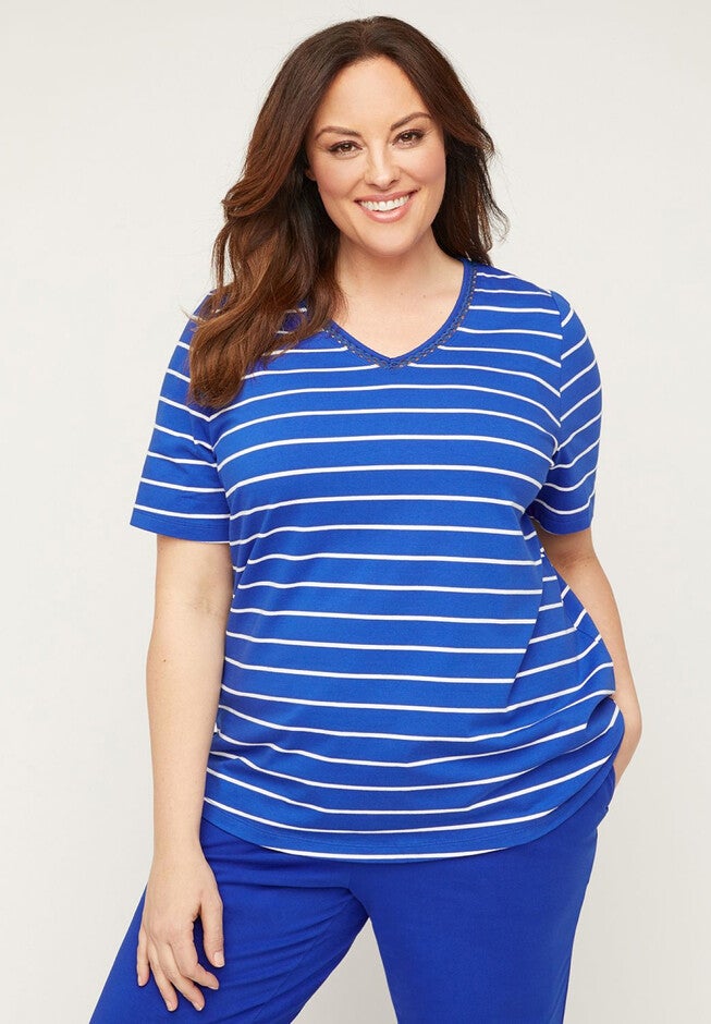 Striped Crochet-Inset Suprema Top, SURF THE WEB WHITE STRIPE, hi-res image number null