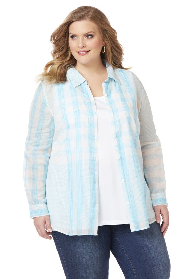Blue Skies Buttondown, AQUA WHITE STRIPE, hi-res image number null