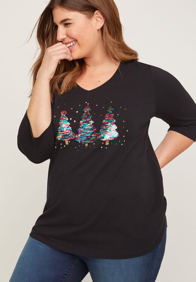 Sequin Swipe Wonderland Tee, BLACK, hi-res image number null