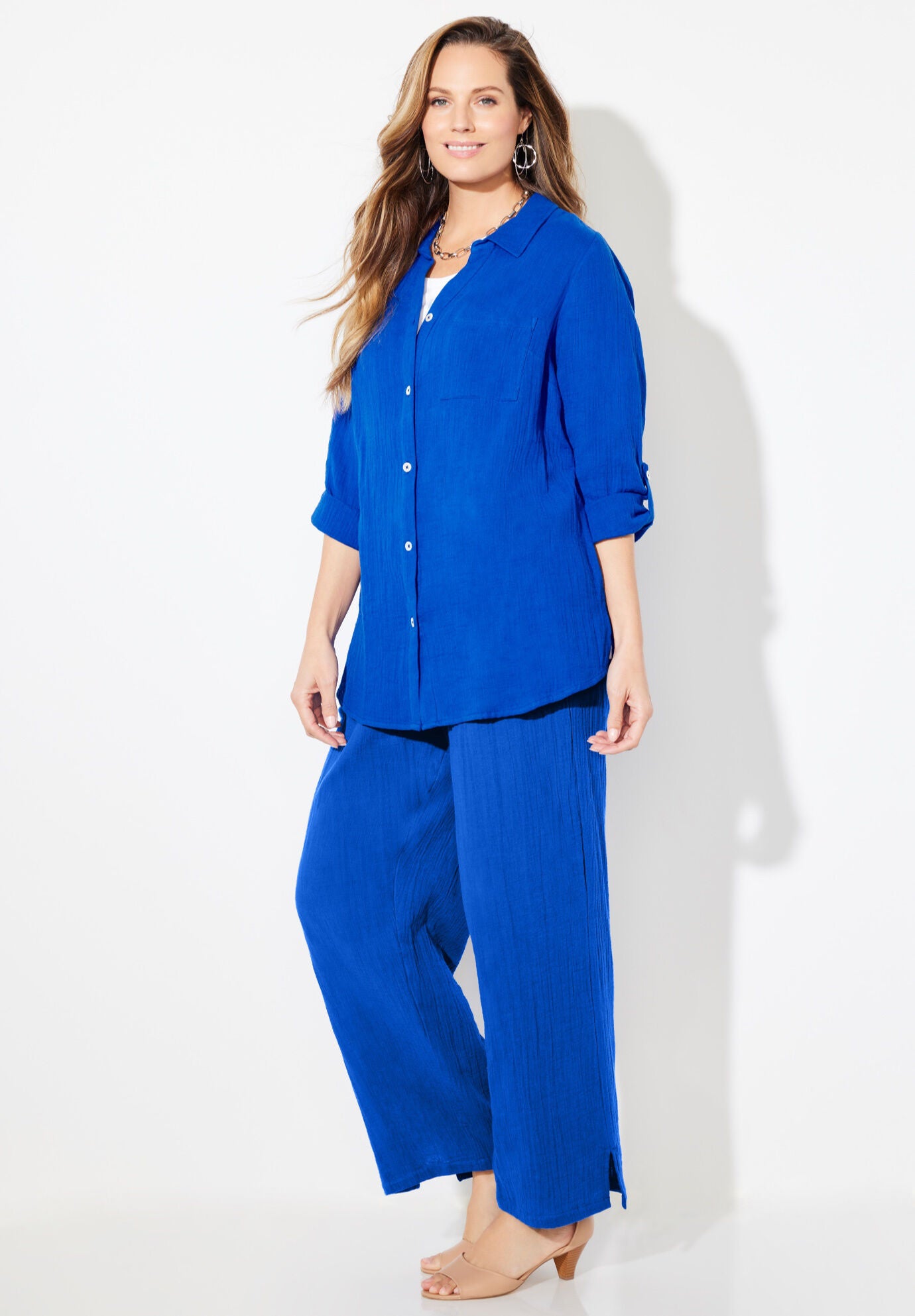 AnyWear Pucker Cotton Wide Leg Pant, , alternate image number 3