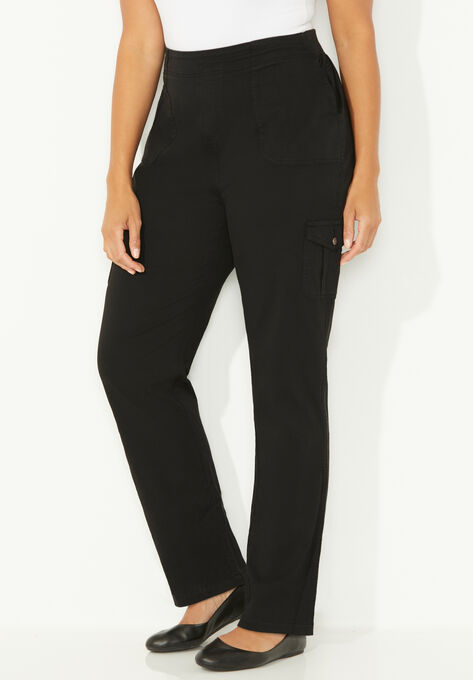 Pull-On Cargo Pant With Back Knit Waist, BLACK, hi-res image number null