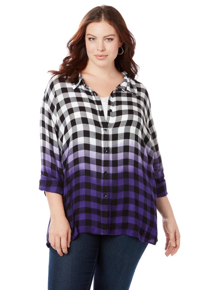 Riverview Ombre Buttonfront, PURPLE DIP DYE, hi-res image number null