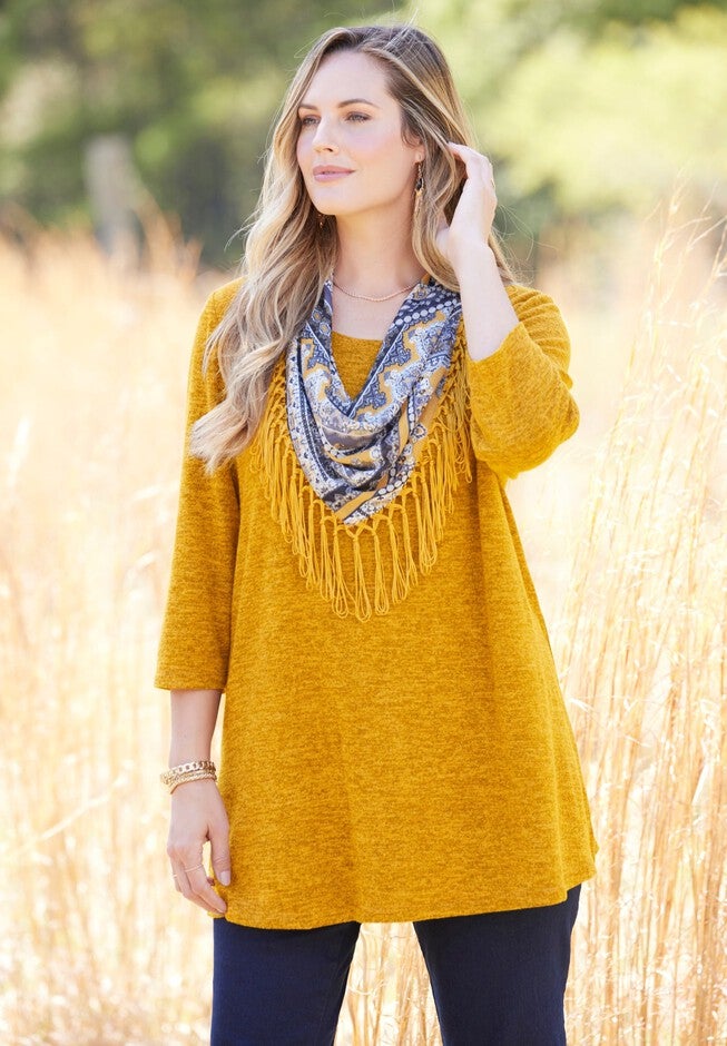Impossibly Soft Tunic & Scarf Duet, HONEY MUSTARD, hi-res image number 0