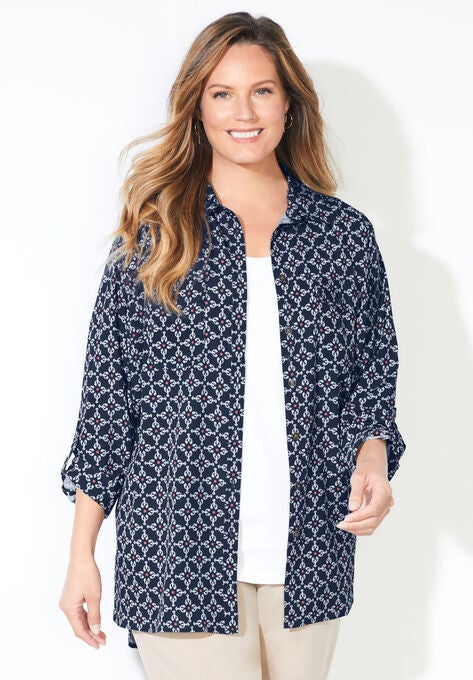 Liz&Me™ Camp Shirt, NAVY LOBSTER GEO, hi-res image number null