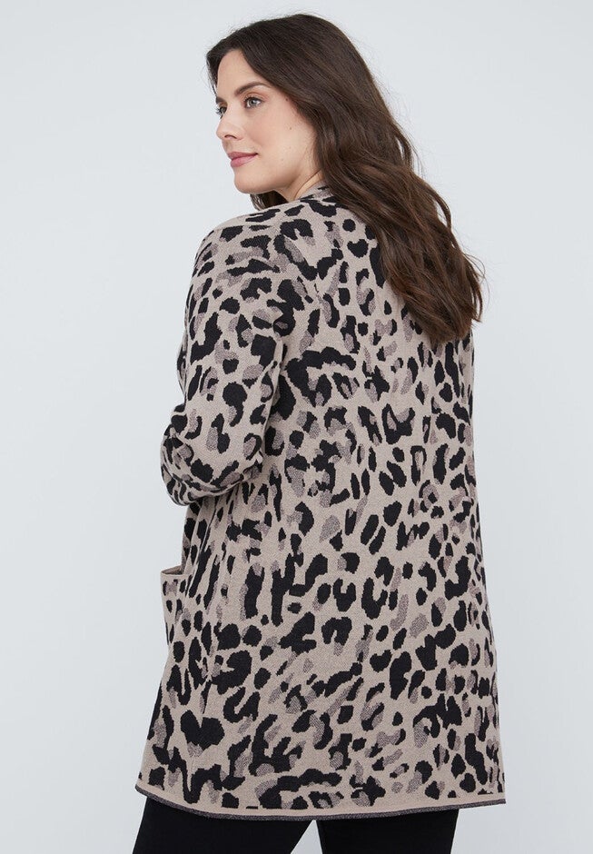 Leopard Print Cardigan with Pockets, , on-hover image number 1