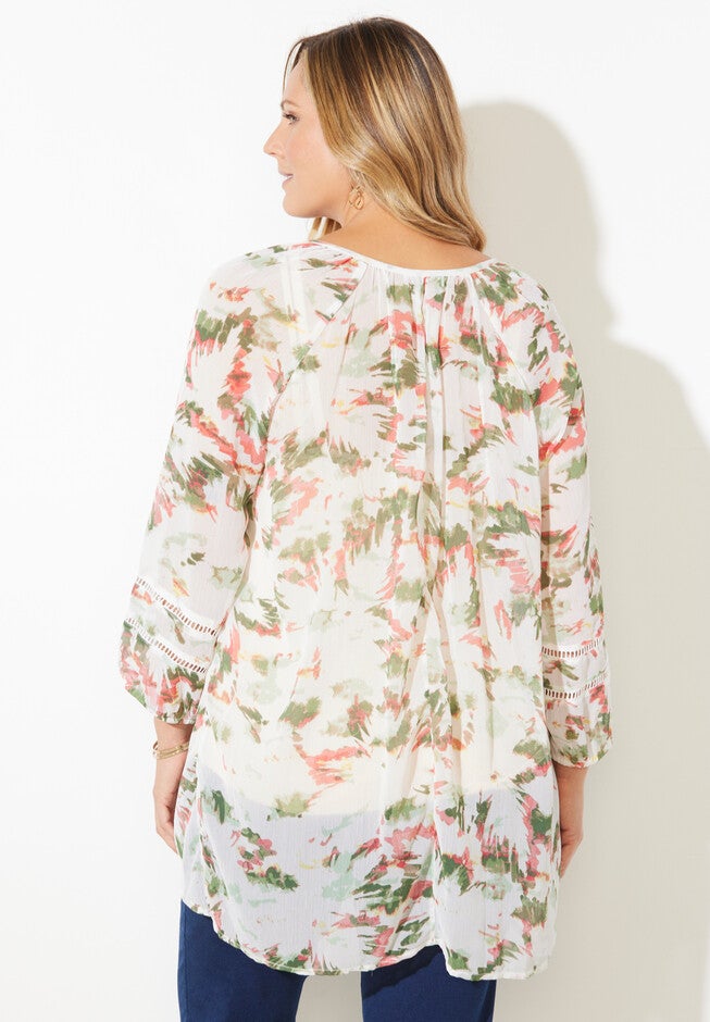 Floral Pintuck Peasant Top, , on-hover image number null